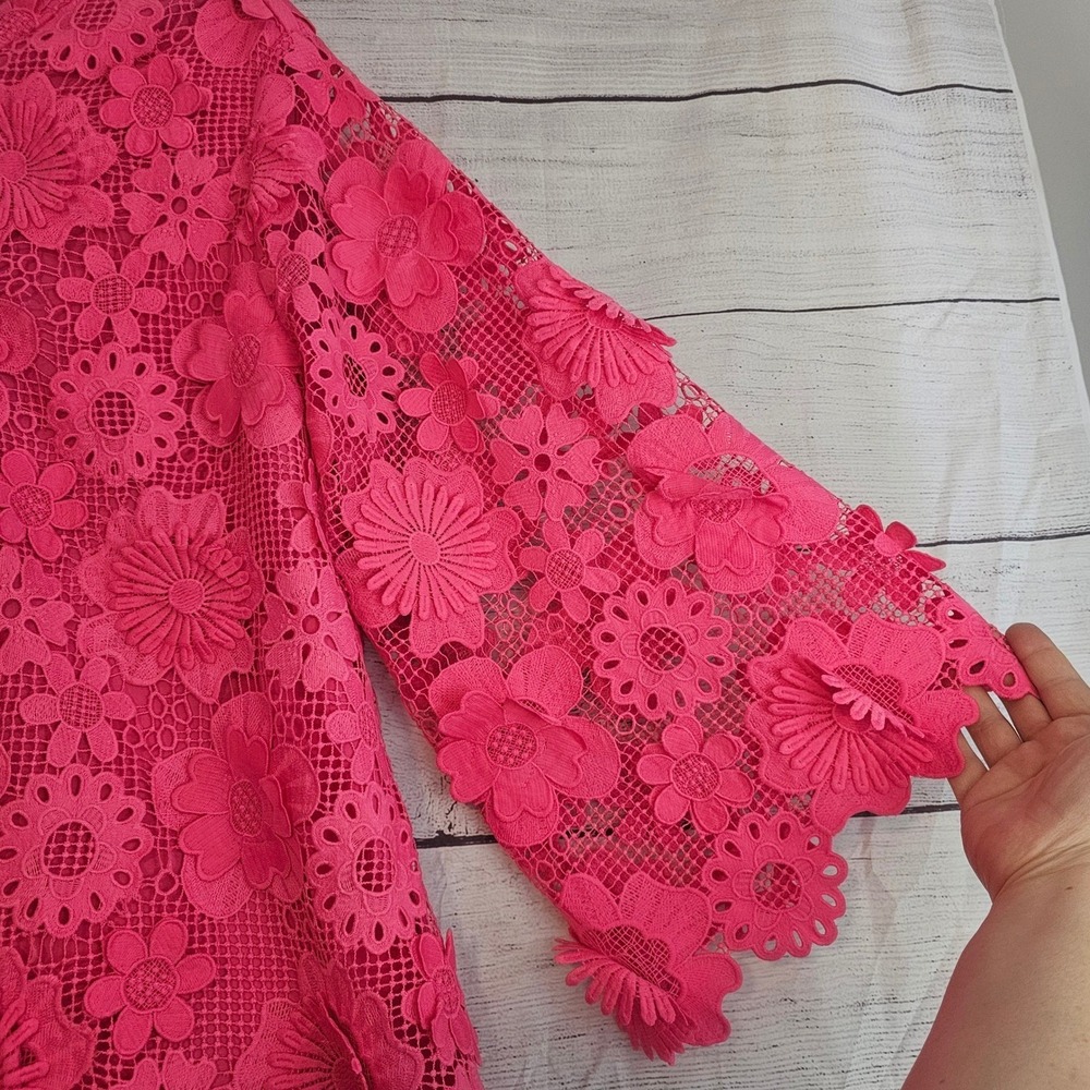J.Marie M Hot Pink Seraphina 3D Floral Lace Lined Short Dress NWT $168 1356 - Picture 4 of 9